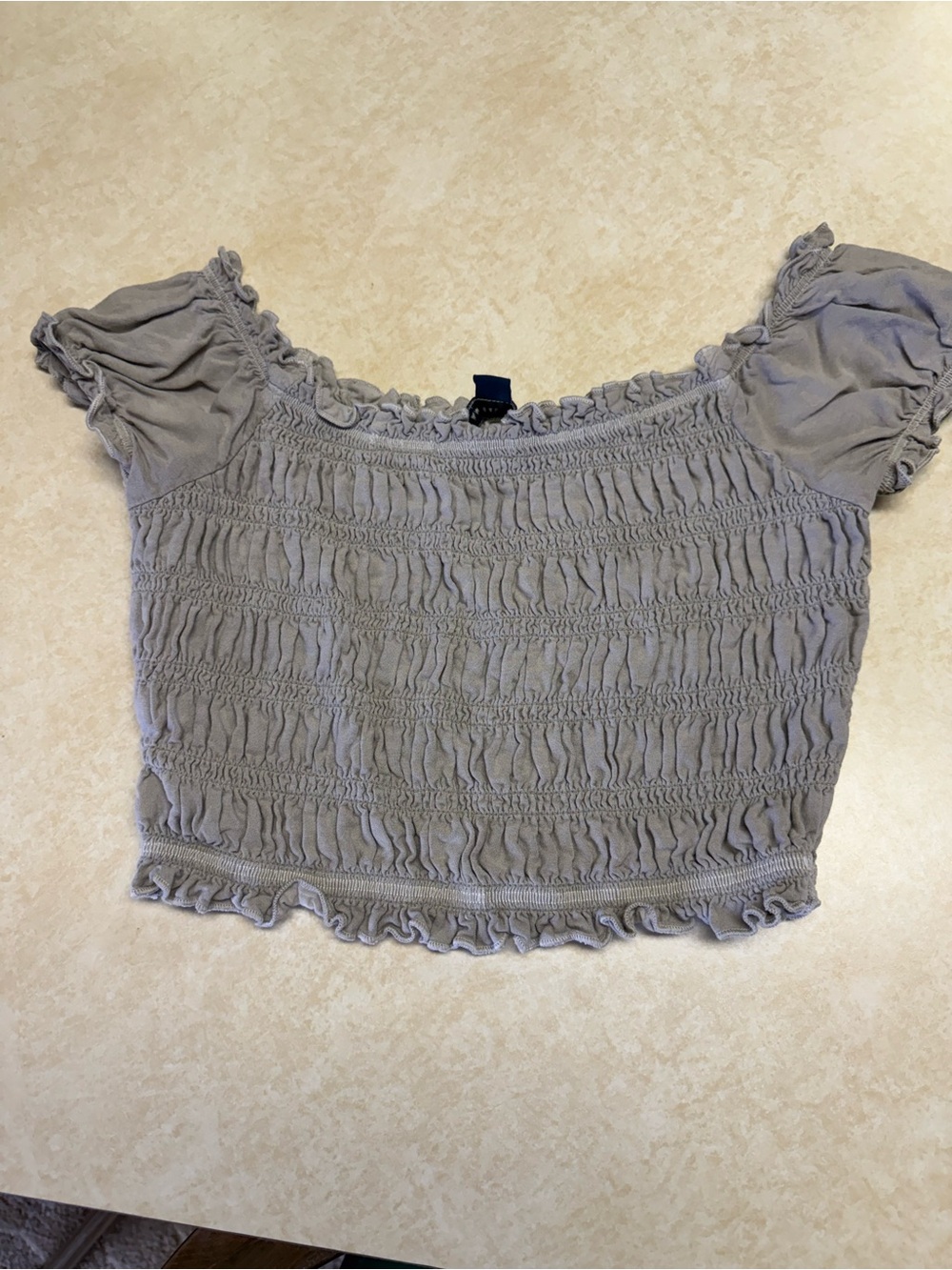 American Eagle Outfitters Gray Smocked Ruffle Crop Top